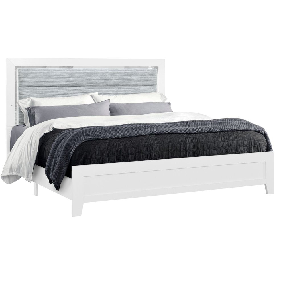 White And Gray Wood And Upholstery Lighted Twin Bed Frame