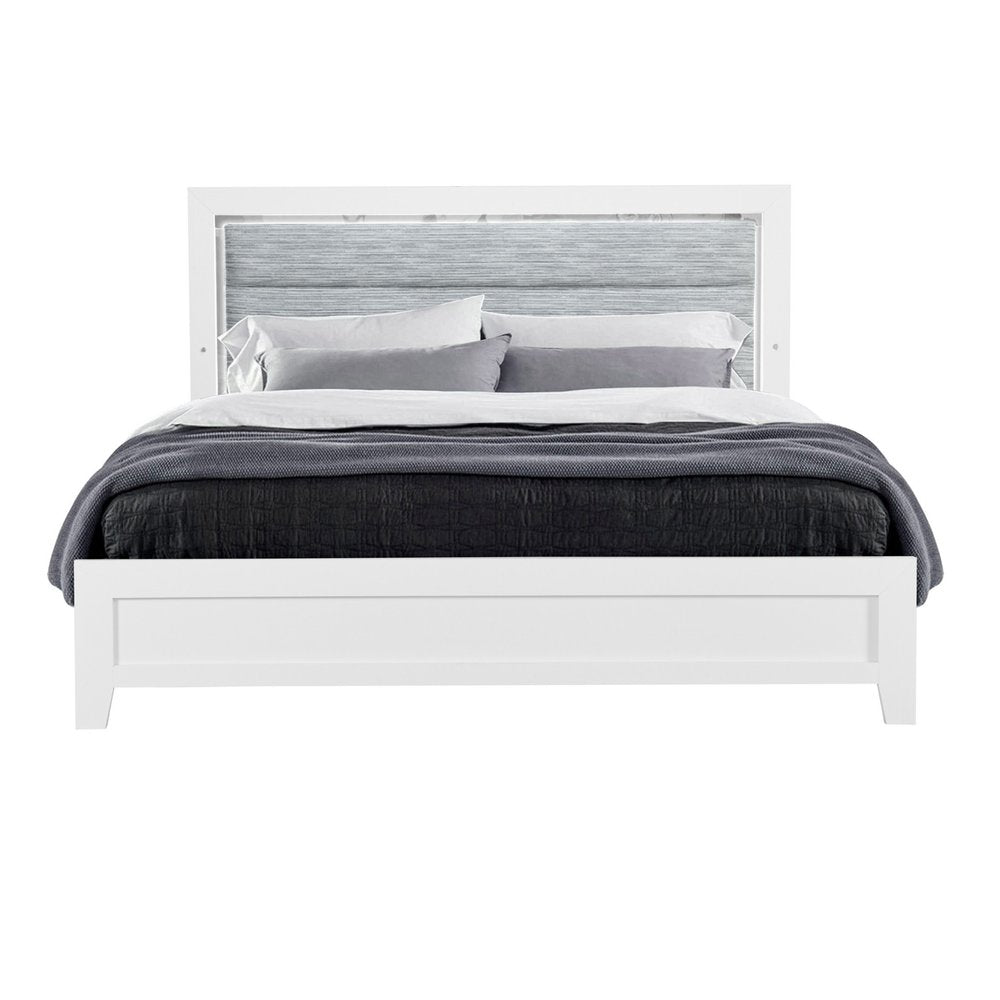 White And Gray Wood And Upholstery Lighted Twin Bed Frame