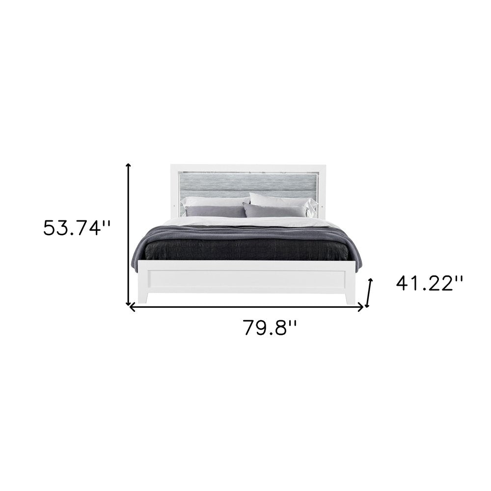 White And Gray Wood And Upholstery Lighted Twin Bed Frame