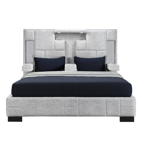 Black and Gray And Upholstered Lighted Queen Bed Frame with USB