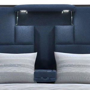 Navy Blue And Upholstered Lighted Queen Bed Frame with USB