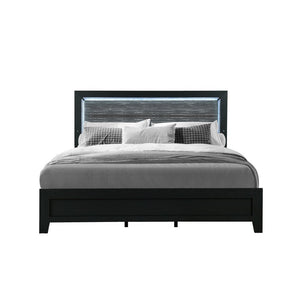 Black and Gray Wood And Velvet Lighted King Bed Frame