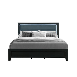 Black and Ash Gray Wood And Upholstery Lighted Upholstered Queen Bed Frame