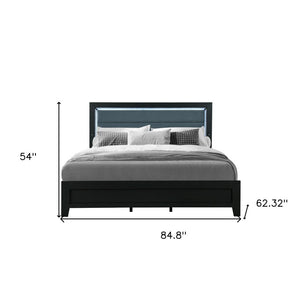 Black and Ash Gray Wood And Upholstery Lighted Upholstered Queen Bed Frame