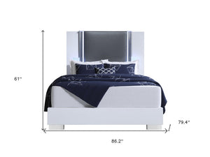 White and Gray Wood And Faux Leather Lighted King Bed Frame