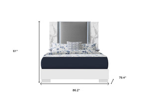 White and Gray Wood And Faux Leather Lighted King Bed Frame
