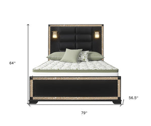 Black And Gold Faux Crystal Bling Wood And Upholstery Lighted Full Bed Frame