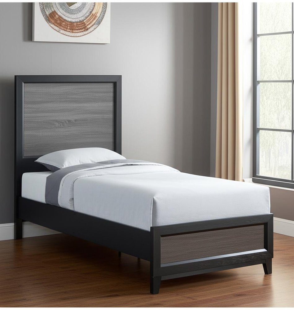 Black and Gray Wood Twin Bed Frame