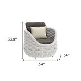 34" Gray And White Fabric Club Chair And Toss Pillow