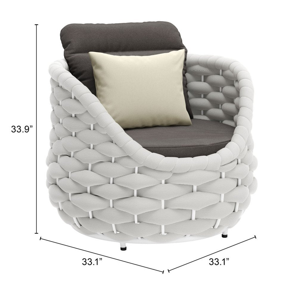 34" Gray And White Fabric Club Chair And Toss Pillow