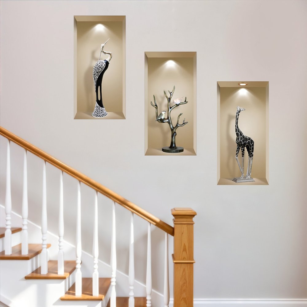 Set of Three Ama Faux Niche 3D Peel and Stick Wall Decals
