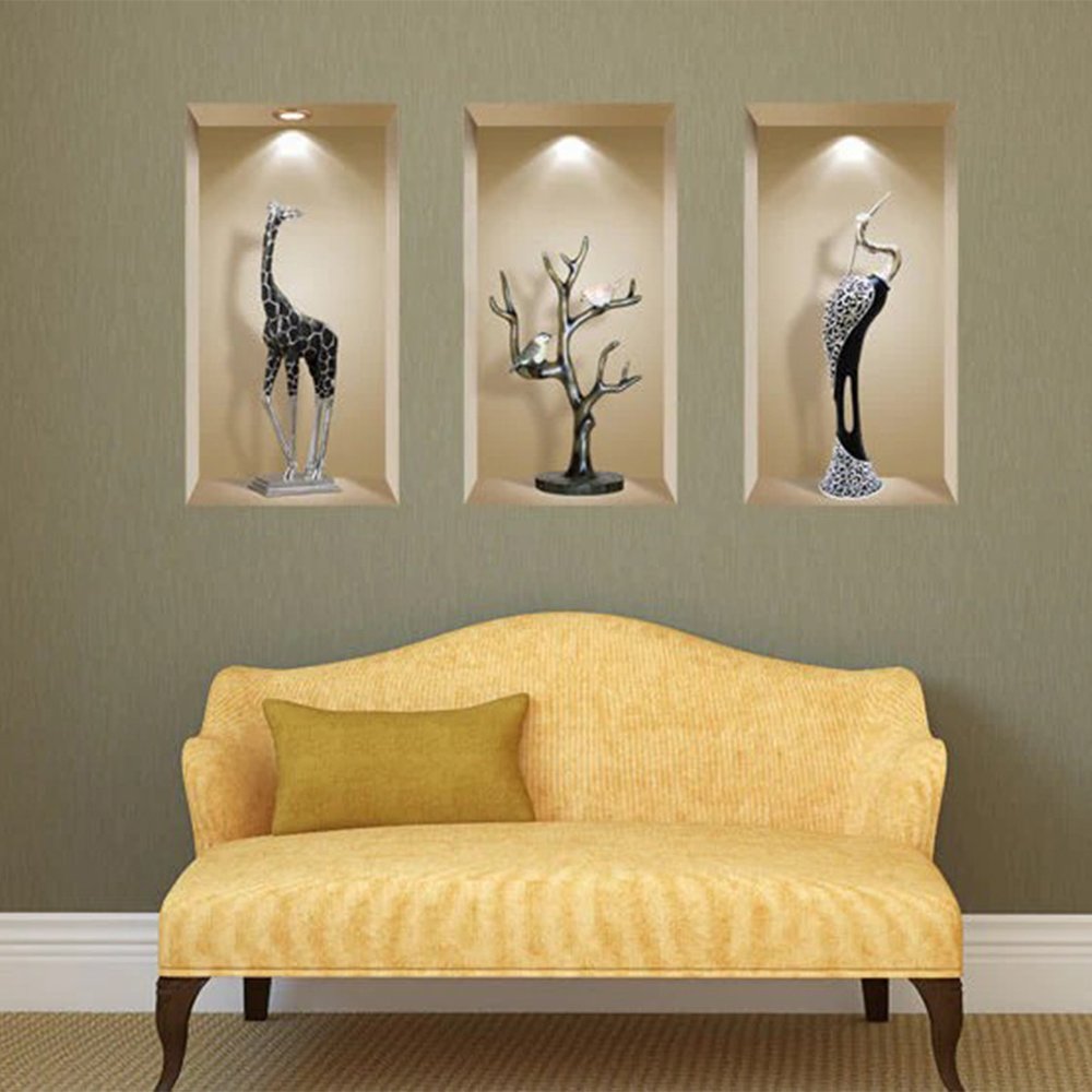 Set of Three Ama Faux Niche 3D Peel and Stick Wall Decals