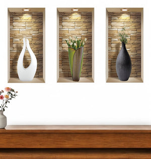 Set of Three Gin Faux Niche 3D Peel and Stick Wall Decals