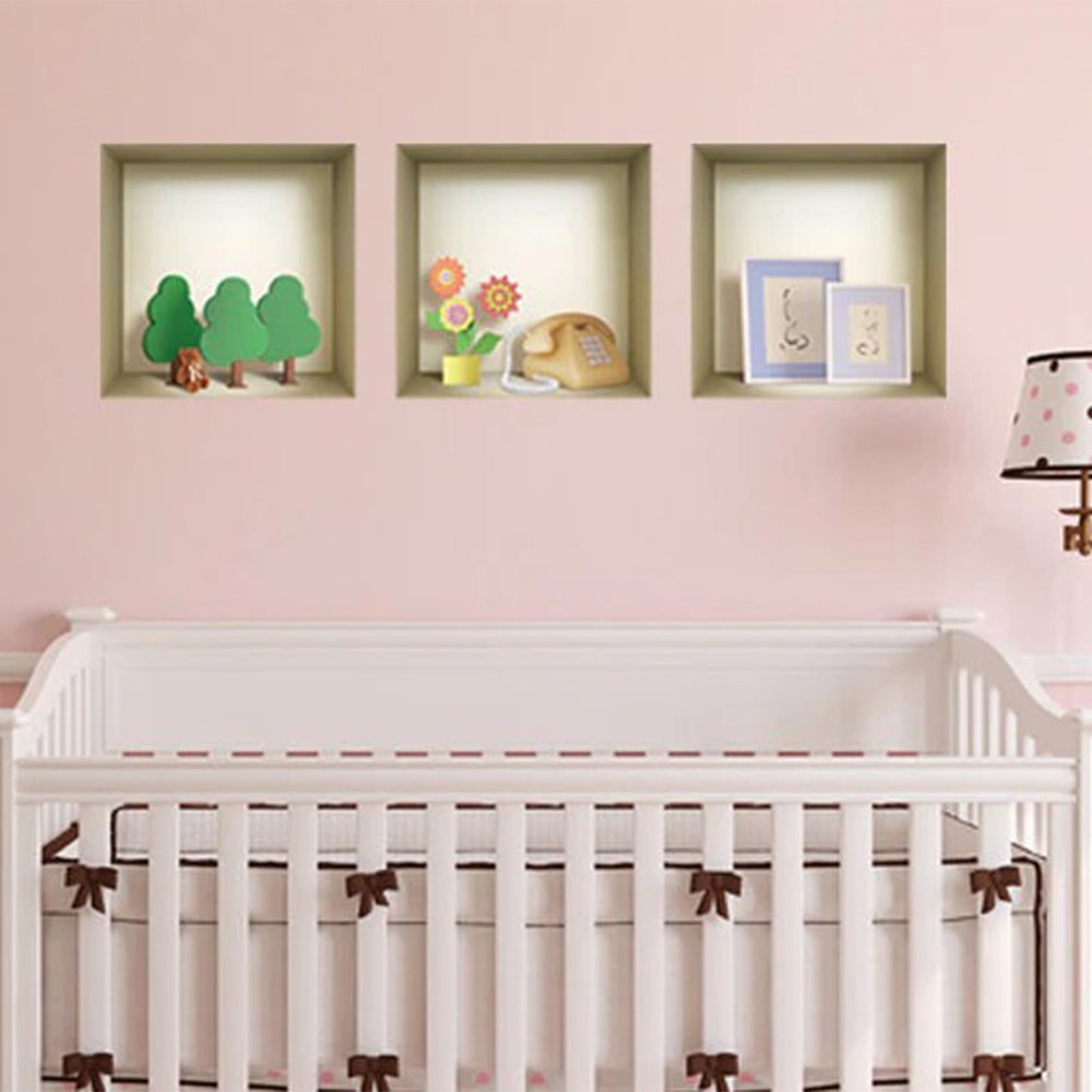 Set of Three Ash Faux Niche 3D Peel and Stick Wall Decals