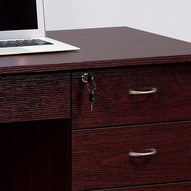 Three Locking Drawers On Metal Glides Student Desk Work Desk Modesty Panel Metal Bar Handles - Mahogany by Couch.com