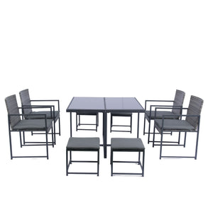 9 Pieces Patio Dining Sets Outdoor Space Saving Rattan Chairs With Glass Table Top Wicker And Cushion - Dark Gray by Couch.com