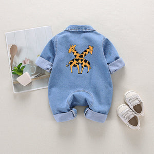 Men's And Women's Denim Printing Jumpsuit