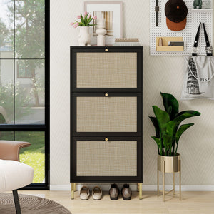 Modern Rattan 3 Door Shoe Rack Cabinet For Entryway by Couch.com