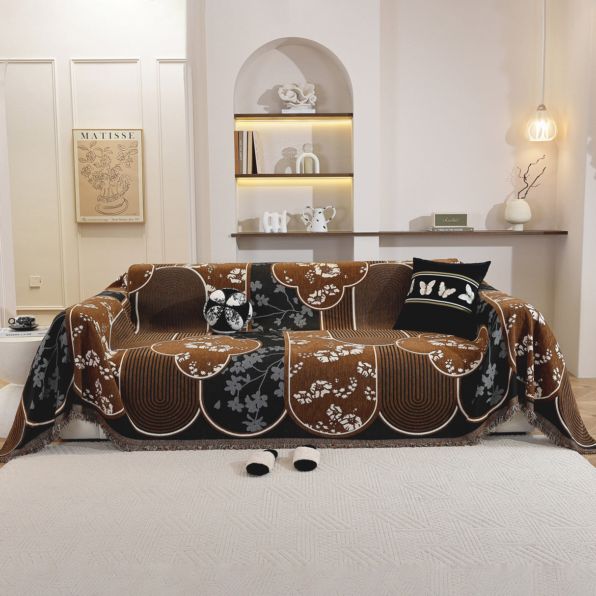 Modern Retro Sofa Throw - Decorative, Washable Chenille Blanket & Couch Protector