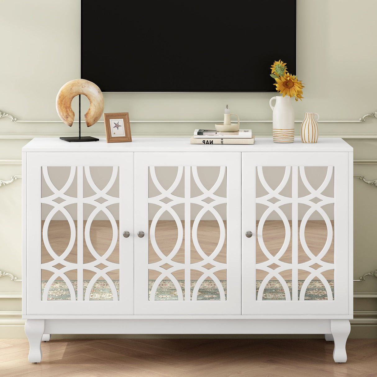 Modern Mirrored TV Stand, 3 Adjustable Shelves For Living Room by Couch.com