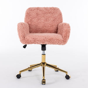 Office Chair, Artificial Rabbit Hair Home Office Chair With Golden Metal Base, Adjustable Desk Chair Swivel Office Chair, Vanity Chair by Couch.com