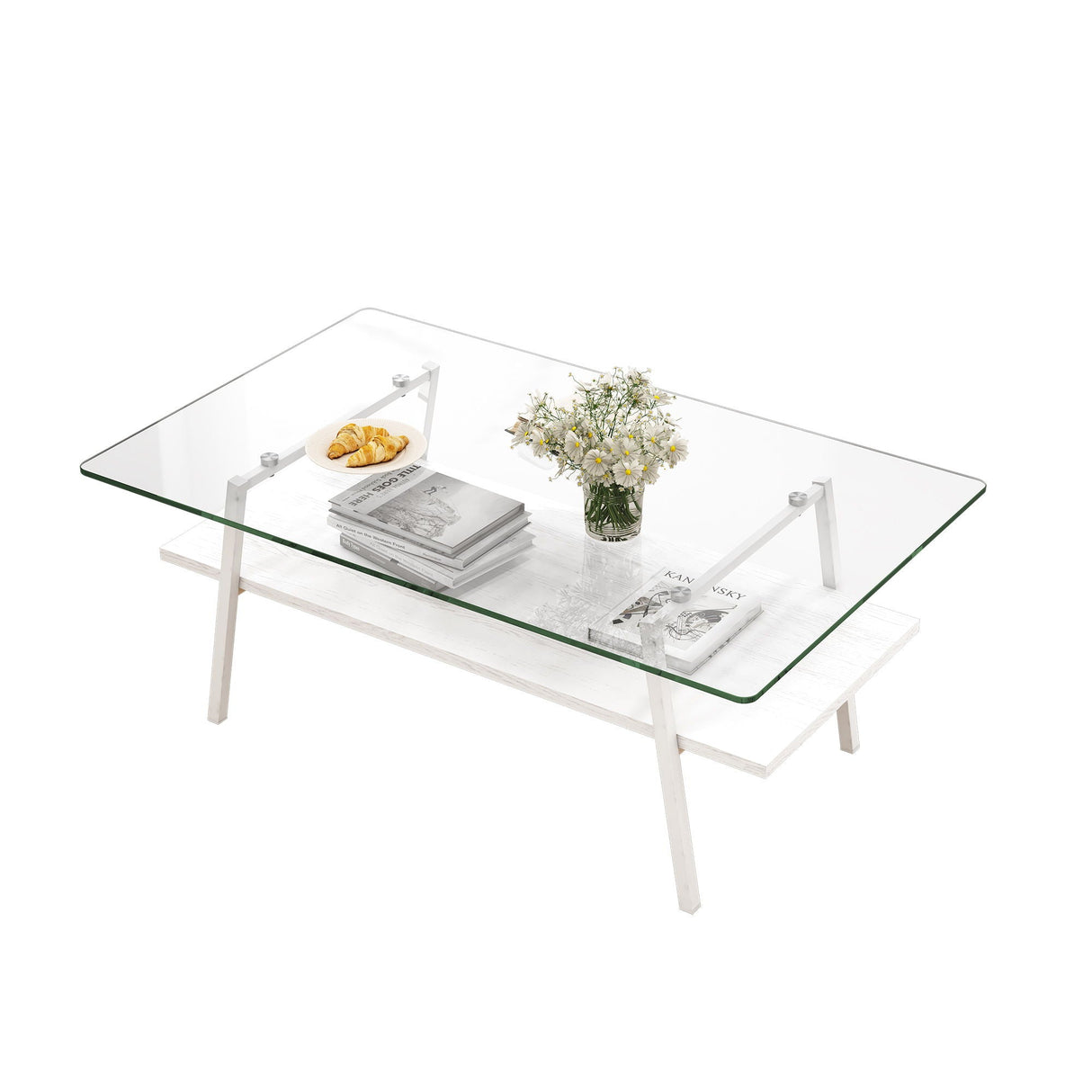 Rectangle Coffee Table, Tempered Glass Tabletop With Metal Legs, Modern Table For Living Room by Couch.com