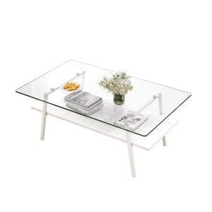 Rectangle Coffee Table, Tempered Glass Tabletop With Metal Legs, Modern Table For Living Room by Couch.com