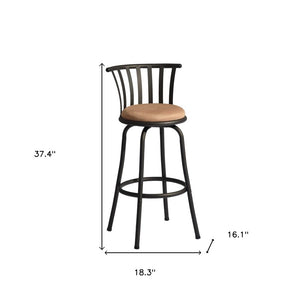 Set of Two 29" Brown and Black Microfiber and Metal Low Back Bar Height Swivel Bar Chairs