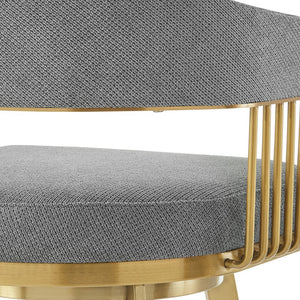 30" Gray And Gold Fabric And Steel Low Back Bar Height Swivel Bar Chair