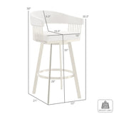 30" Silver and Gold Fabric and Stainless Steel Low Back Bar Height Swivel Bar Chair