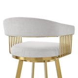 30" Silver and Gold Fabric and Stainless Steel Low Back Bar Height Swivel Bar Chair