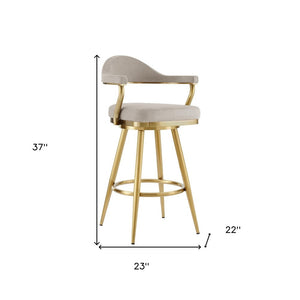 26" Taupe and Gold Fabric and Stainless Steel Counter Height Swivel Bar Chair