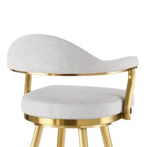 30" Silver and Gold Fabric and Stainless Steel Low Back Bar Height Swivel Bar Chair