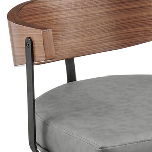 26" Gray Brown And Black Faux Leather And Iron Low Back Counter Height Swivel Bar Chair