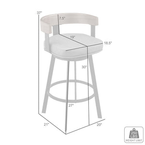 30" Gray Brown and Black Faux Leather and Iron Low Back Bar Height Swivel Bar Chair