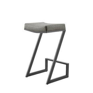 30" Gray And Black Faux Leather And Iron Backless Bar Height Bar Chair
