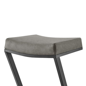 30" Gray And Black Faux Leather And Iron Backless Bar Height Bar Chair