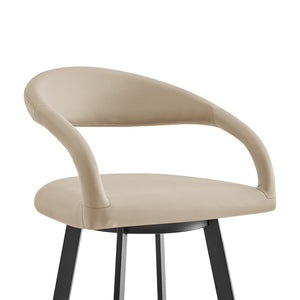 26" Beige And Black Faux Leather And Iron Low Back Counter Height Swivel Bar Chair