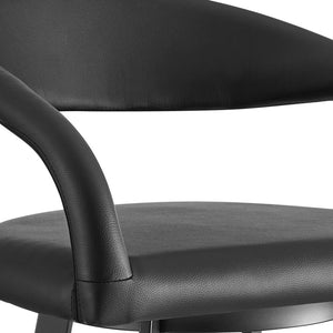 30" Black Faux Leather And Iron Low Back Bar Height Swivel Bar Chair
