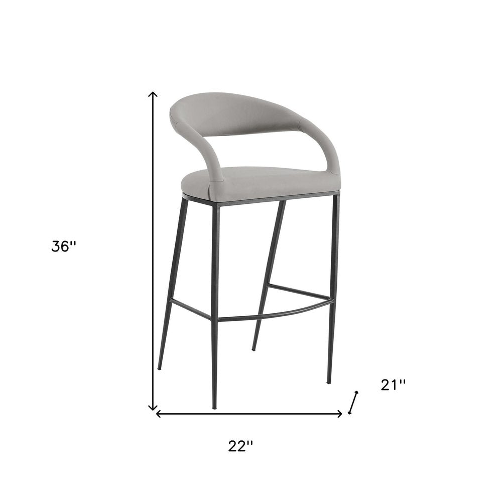 26" Light Gray and Black Faux Leather and Iron Low Back Counter Height Bar Chair