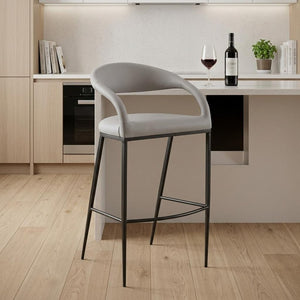 26" Light Gray And Black Faux Leather And Iron Low Back Counter Height Bar Chair