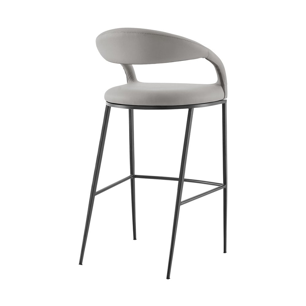 26" Light Gray And Black Faux Leather And Iron Low Back Counter Height Bar Chair