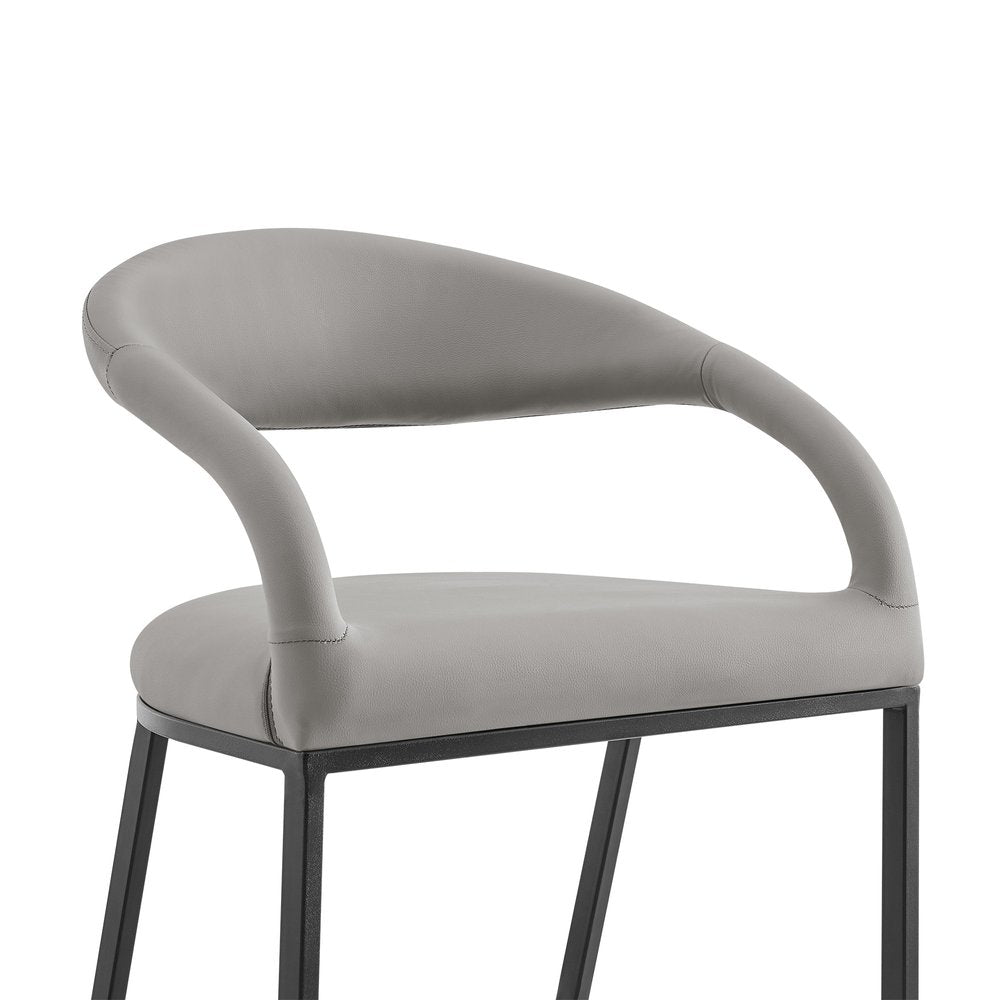 26" Light Gray And Black Faux Leather And Iron Low Back Counter Height Bar Chair