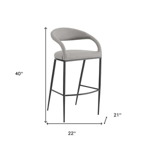 30" Light Gray And Black Faux Leather And Iron Low Back Bar Height Bar Chair