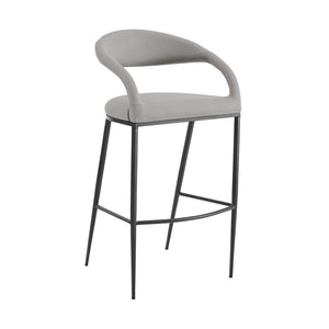 30" Light Gray And Black Faux Leather And Iron Low Back Bar Height Bar Chair