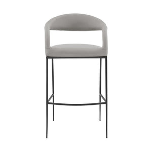 30" Light Gray and Black Faux Leather and Iron Low Back Bar Height Bar Chair