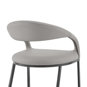 30" Light Gray And Black Faux Leather And Iron Low Back Bar Height Bar Chair