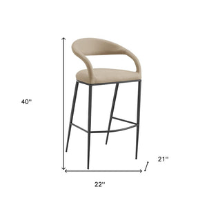 30" Beige And Black Faux Leather And Iron Low Back Bar Height Bar Chair