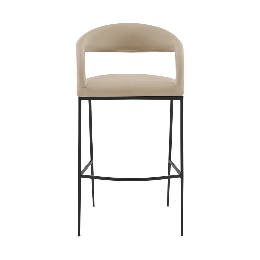 30" Beige and Black Faux Leather and Iron Low Back Bar Height Bar Chair