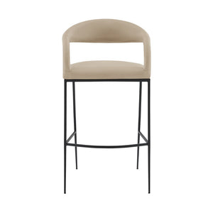 30" Beige And Black Faux Leather And Iron Low Back Bar Height Bar Chair
